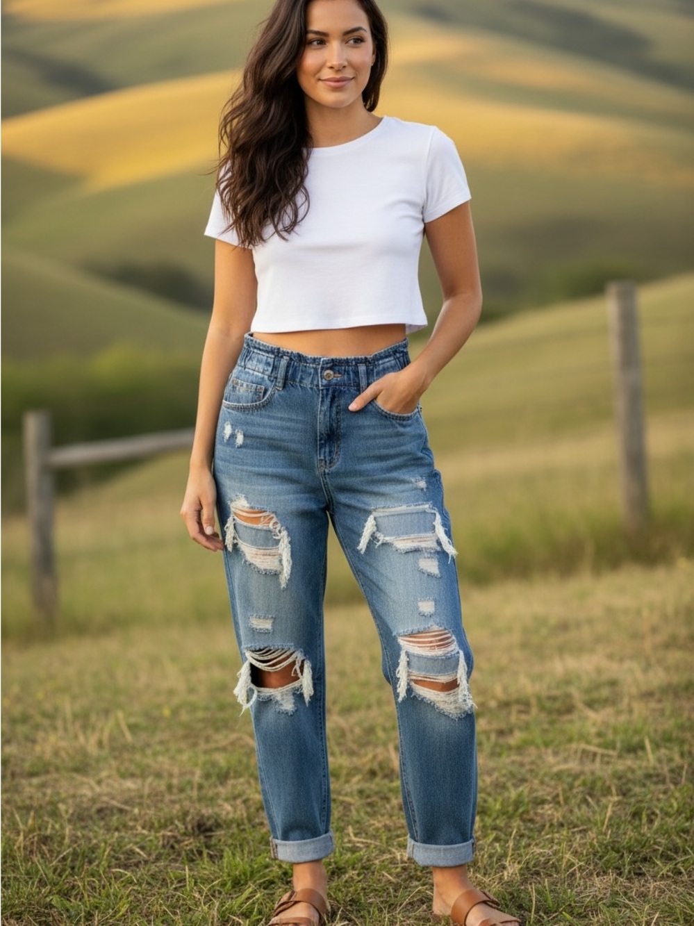 KanCan Ripped Boyfriend Jeans - Blue